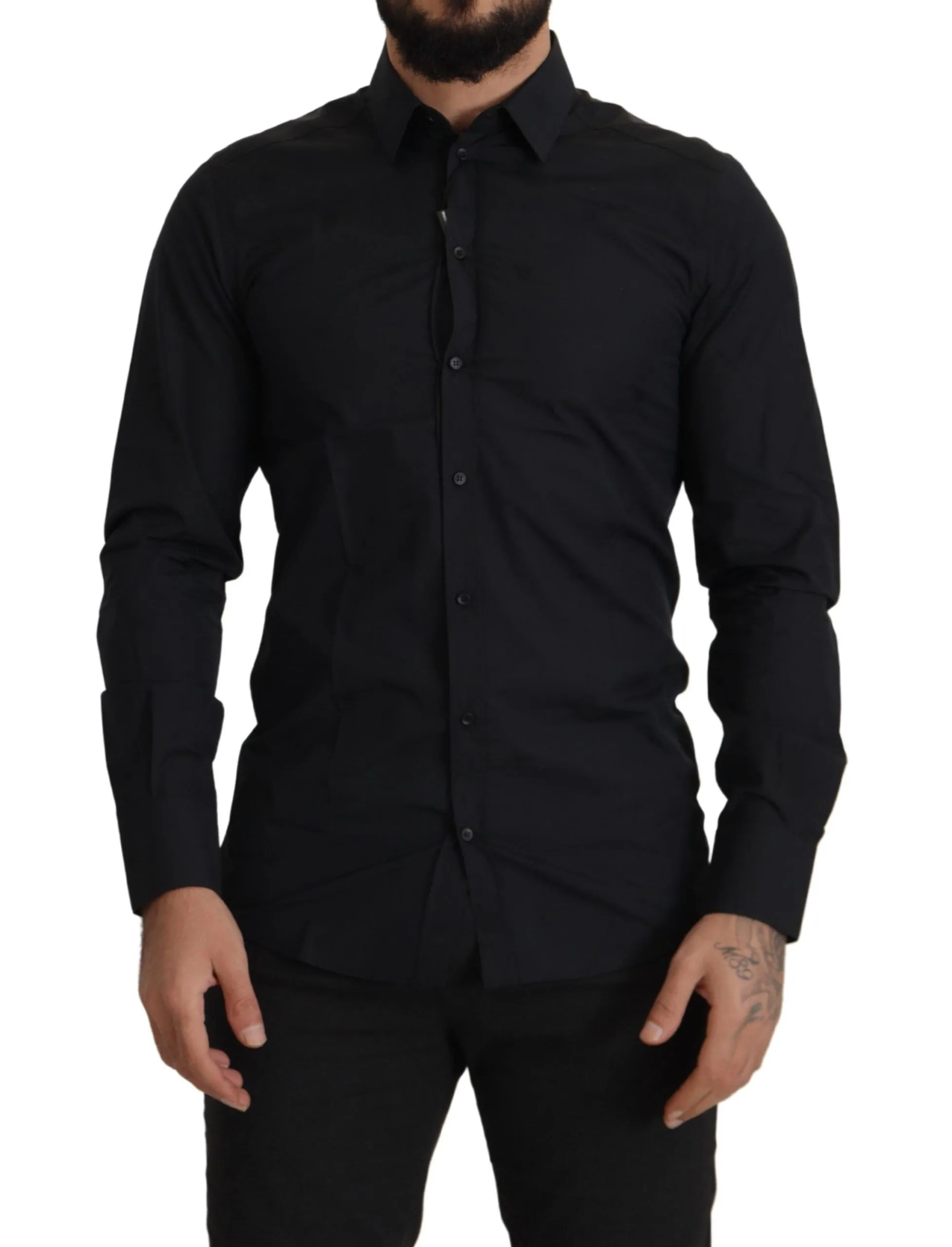 Dolce & Gabbana Men's Elegant Slim Fit Black Cotton Dress Shirt