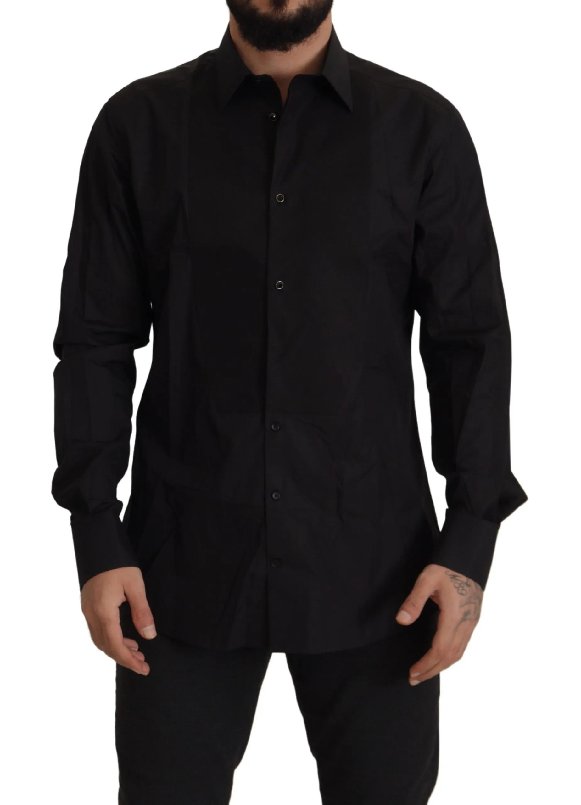 Dolce & Gabbana Men's Sleek Black Tuxedo Dress Shirt - Slim Fit