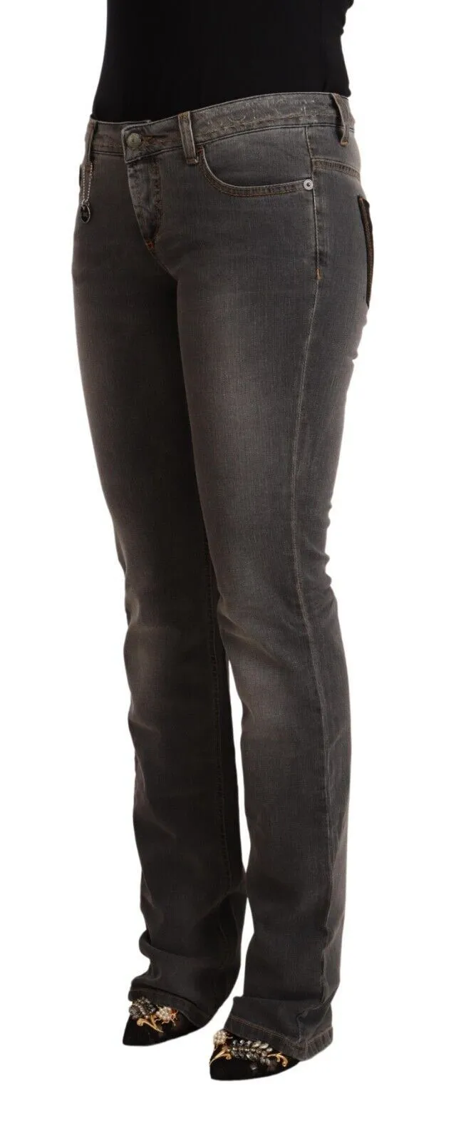 Costume National Women's Chic Gray Low Waist Skinny Denim