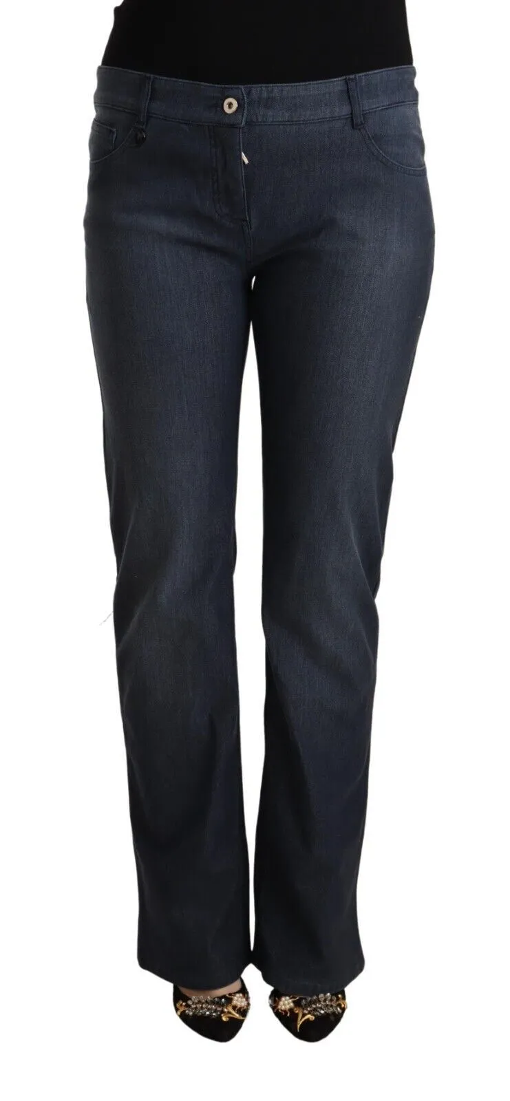 MARGHI LO' Women's Chic Dark Blue Straight Cut Jeans