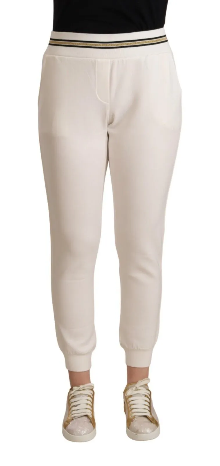 Patrizia Pepe Women's Chic White Mid Waist Jogger Pants