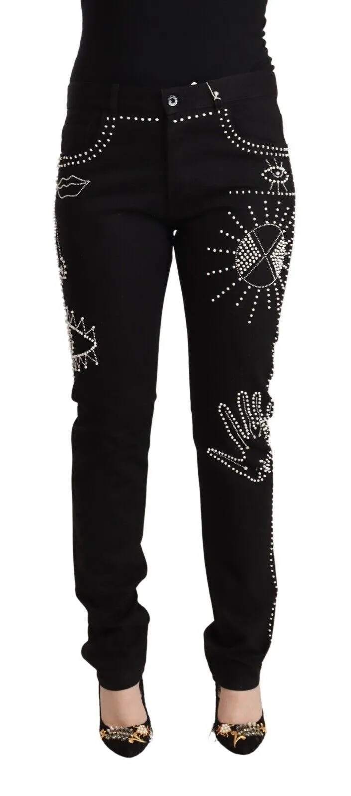 Valentino Women's Embellished Black Mid-Waist Denim