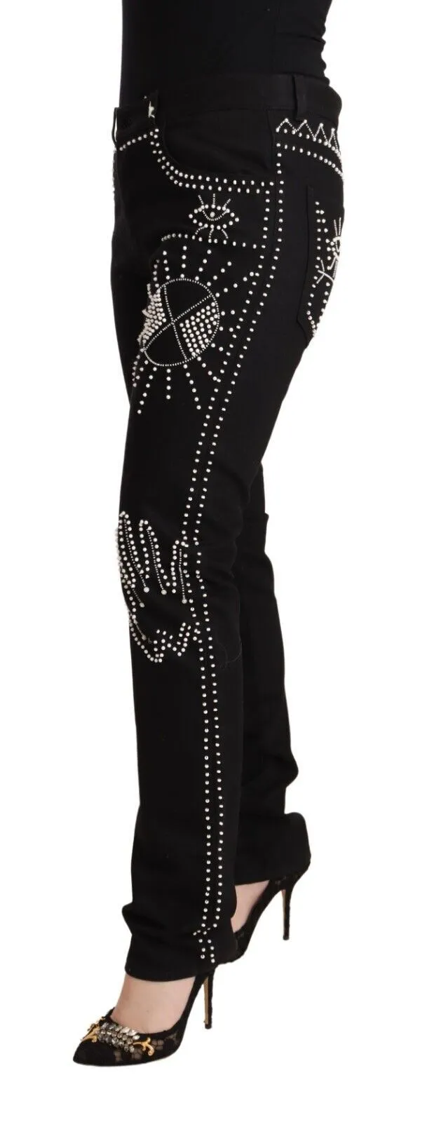 Valentino Women's Embellished Black Mid-Waist Denim