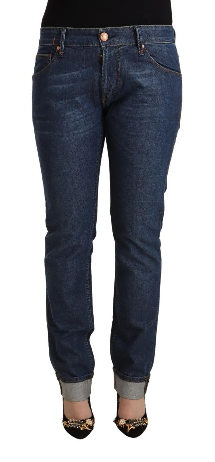 Acht Women's Elegant Mid Waist Skinny Denim