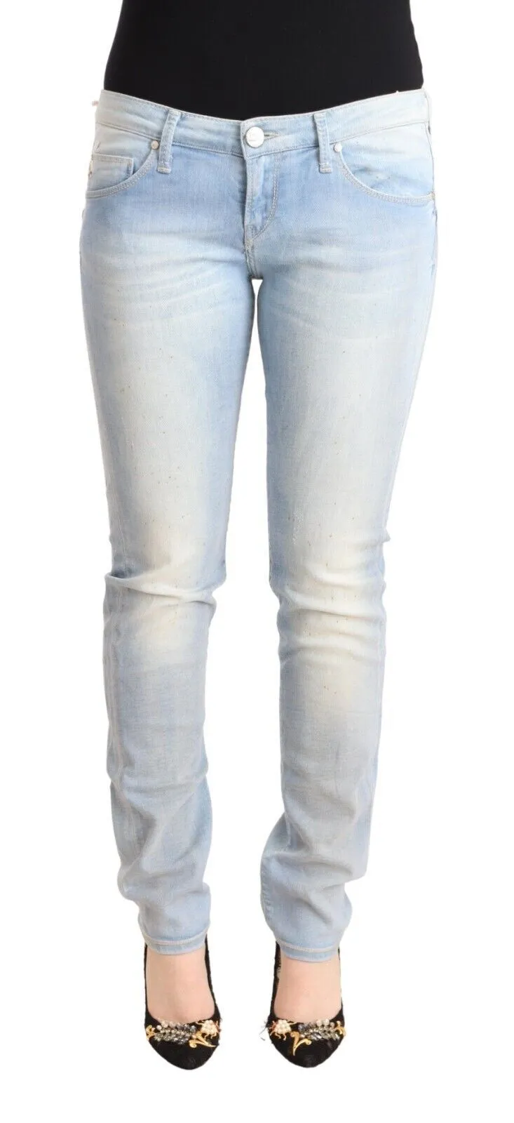 Acht Women's Chic Low Waist Skinny Light Blue Denim