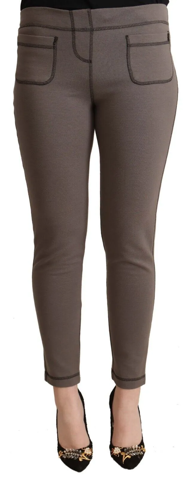John Galliano Women's Chic Gray Mid Waist Skinny Pants for Sophisticated Style