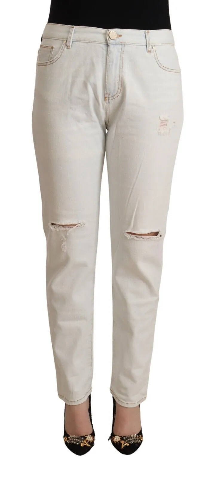 PINKO Women's White Mid Waist Skinny Denim Jeans