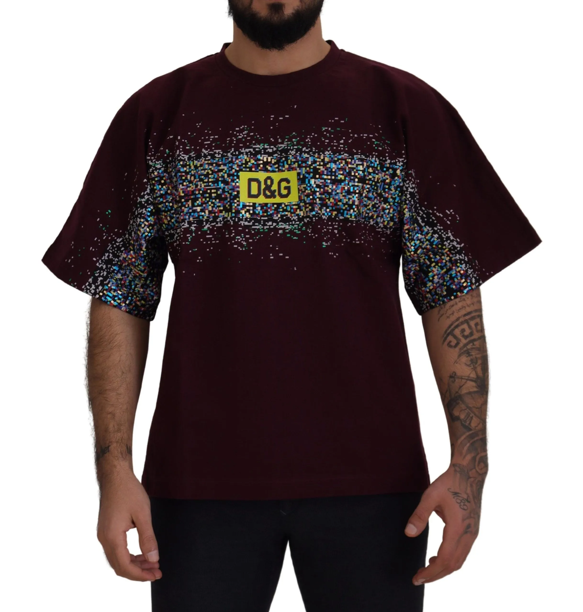 Dolce & Gabbana Men's Bordeaux Crewneck Cotton Tee