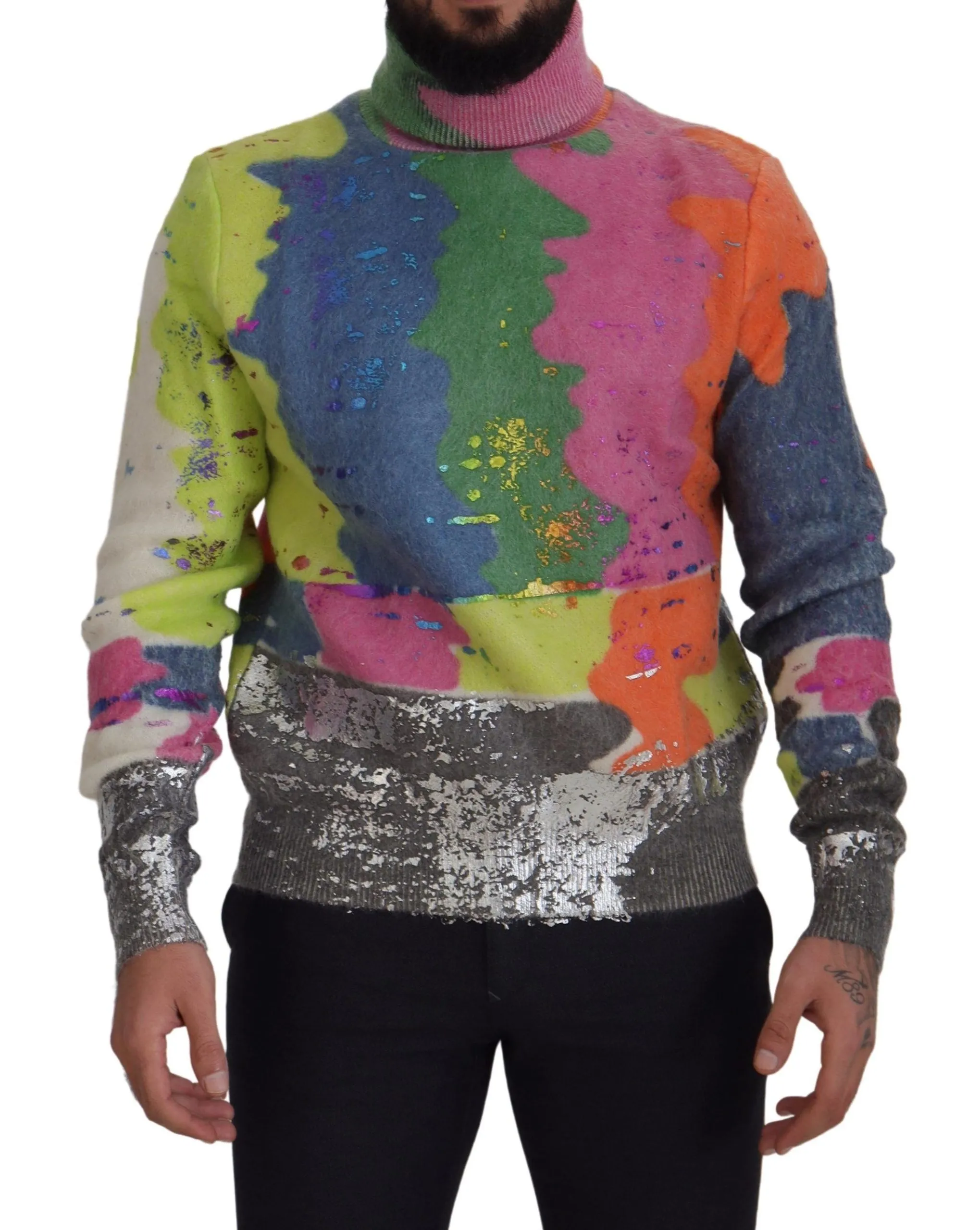 Dolce & Gabbana Men's Multicolor Turtleneck TV Motive Sweater