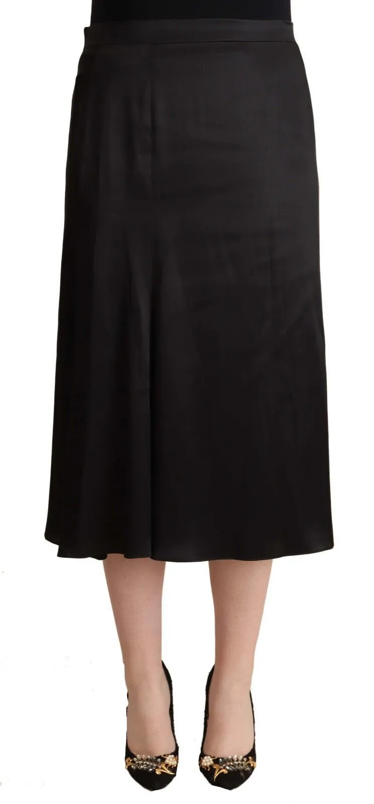 Blumarine Women's Elegant High Waist Midi Black Skirt