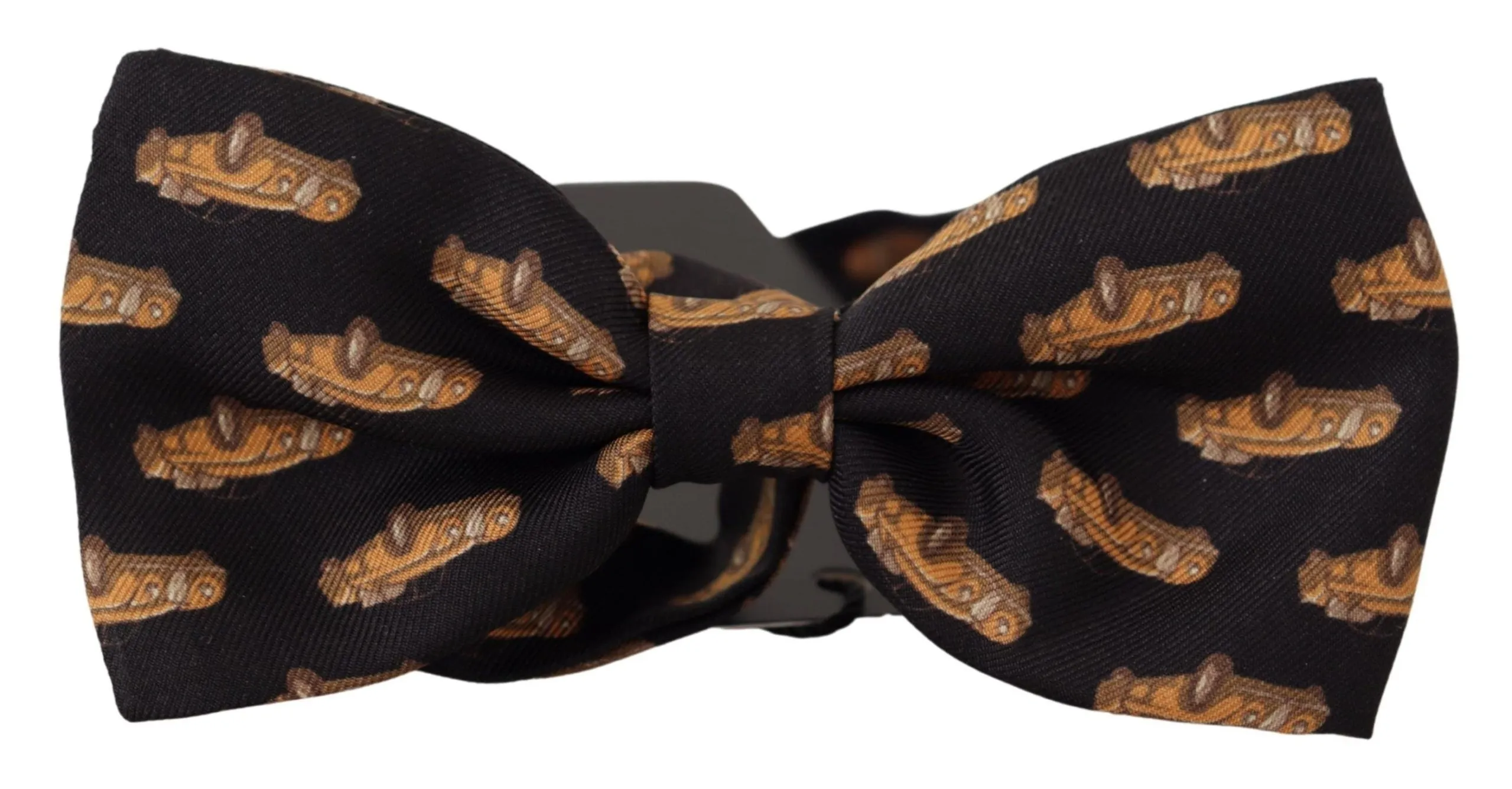Dolce & Gabbana Men's Black Orange Car Print Silk Bow Tie