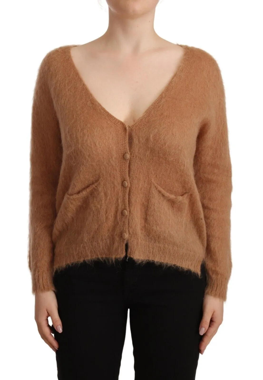 PINK MEMORIES Women's Chic Brown Knit Cardigan with Front Button Closure