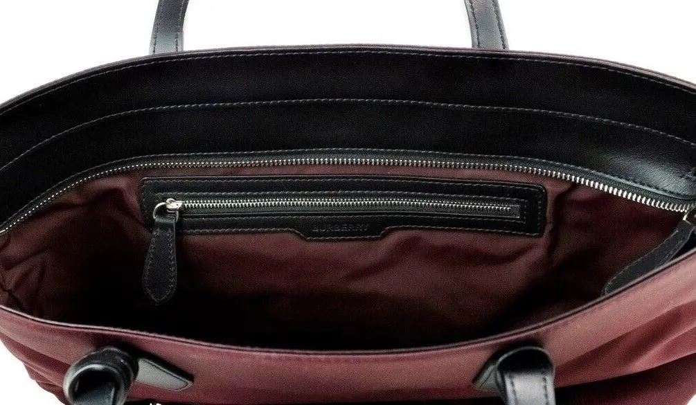 Burberry Women's Small Burgundy Logo Branded Econyl Nylon Tote Shoulder Handbag Purse