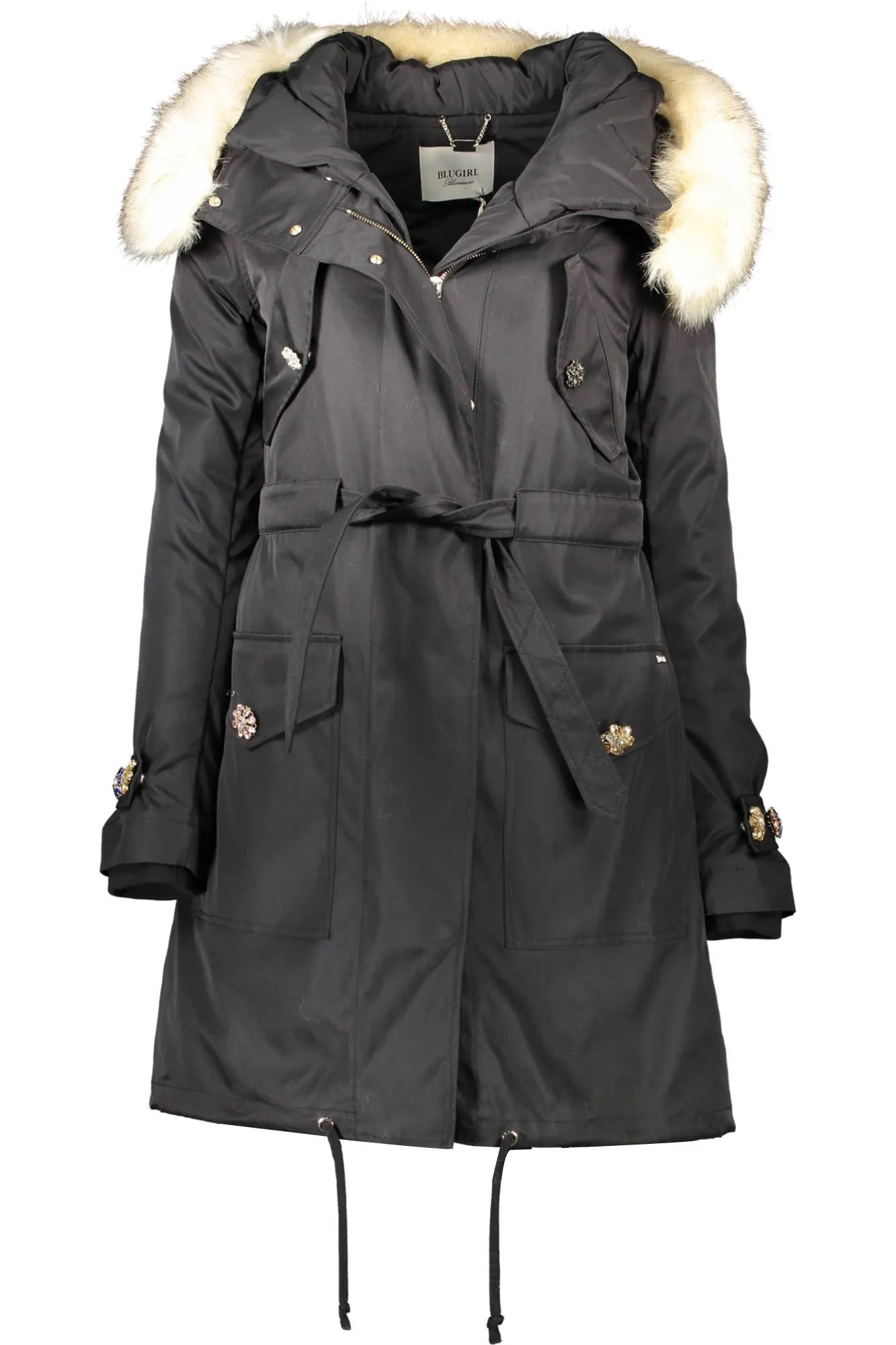 Black Polyester Women Parka