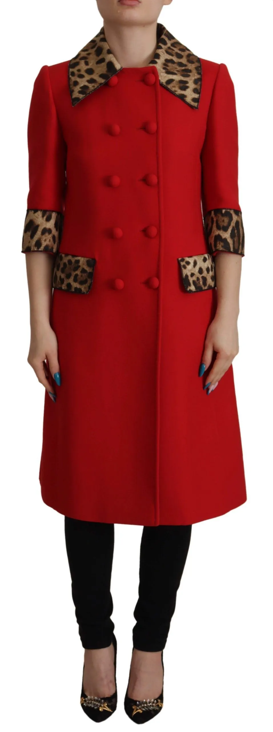 Dolce & Gabbana Women's Elegant Red Leopard Trench Coat