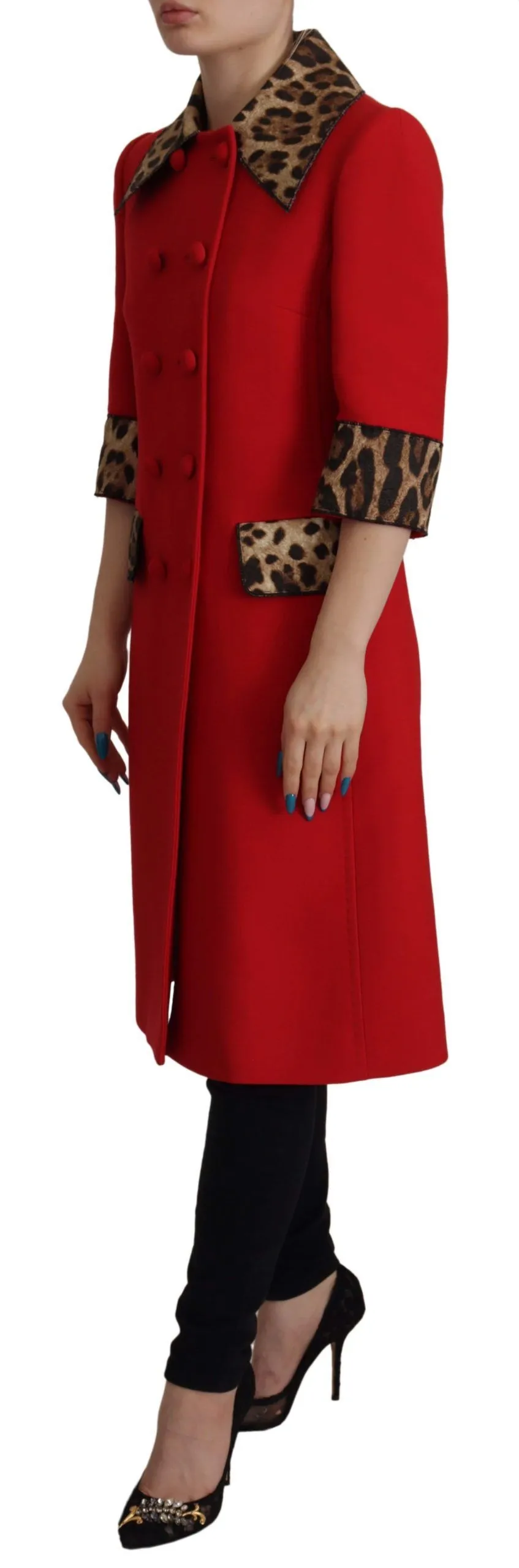 Dolce & Gabbana Women's Elegant Red Leopard Trench Coat