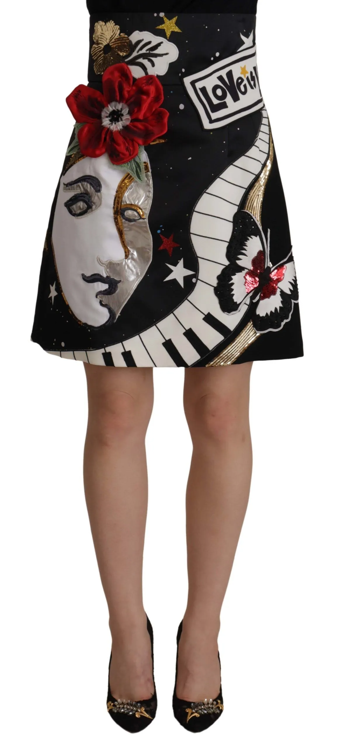 Dolce & Gabbana Women's High-Waist A-Line Embellished Black Skirt