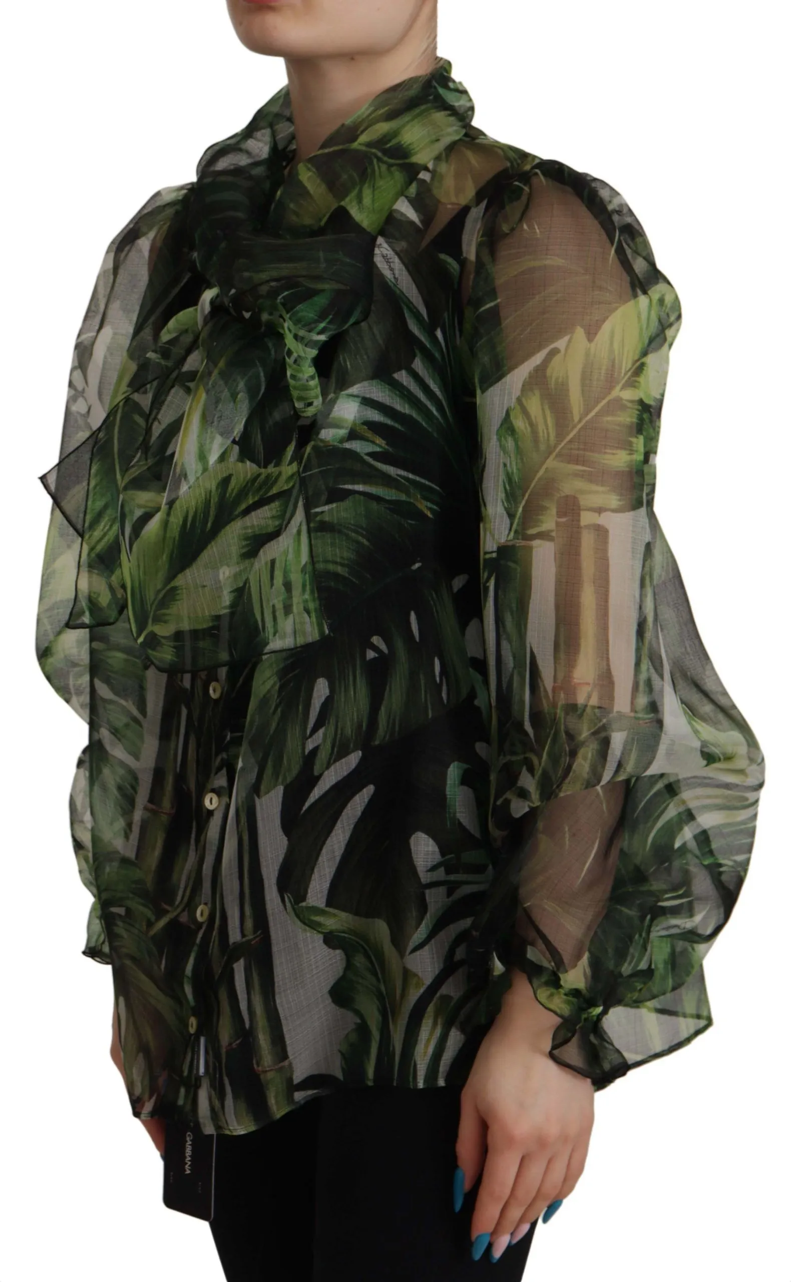 Dolce & Gabbana Women's Elegant Green Banana Leaf Silk Blouse Top