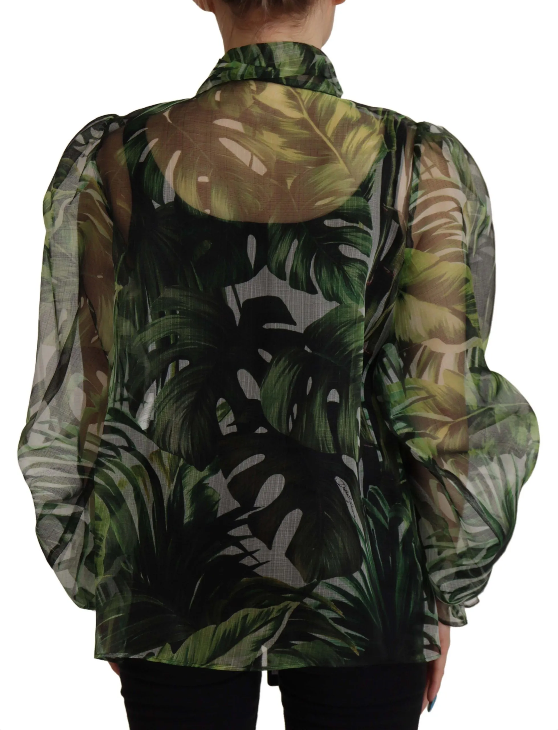 Dolce & Gabbana Women's Elegant Green Banana Leaf Silk Blouse Top