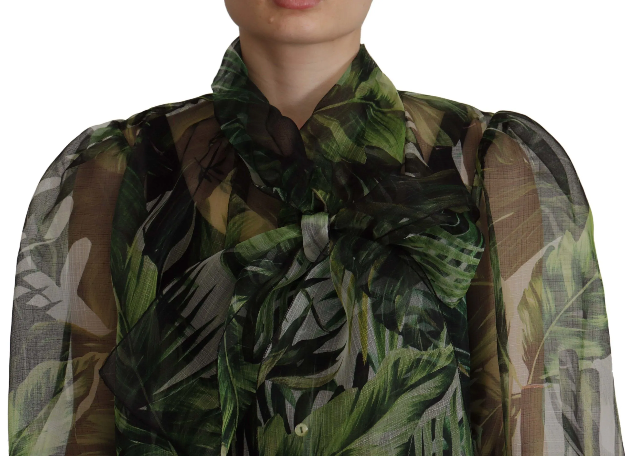 Dolce & Gabbana Women's Elegant Green Banana Leaf Silk Blouse Top