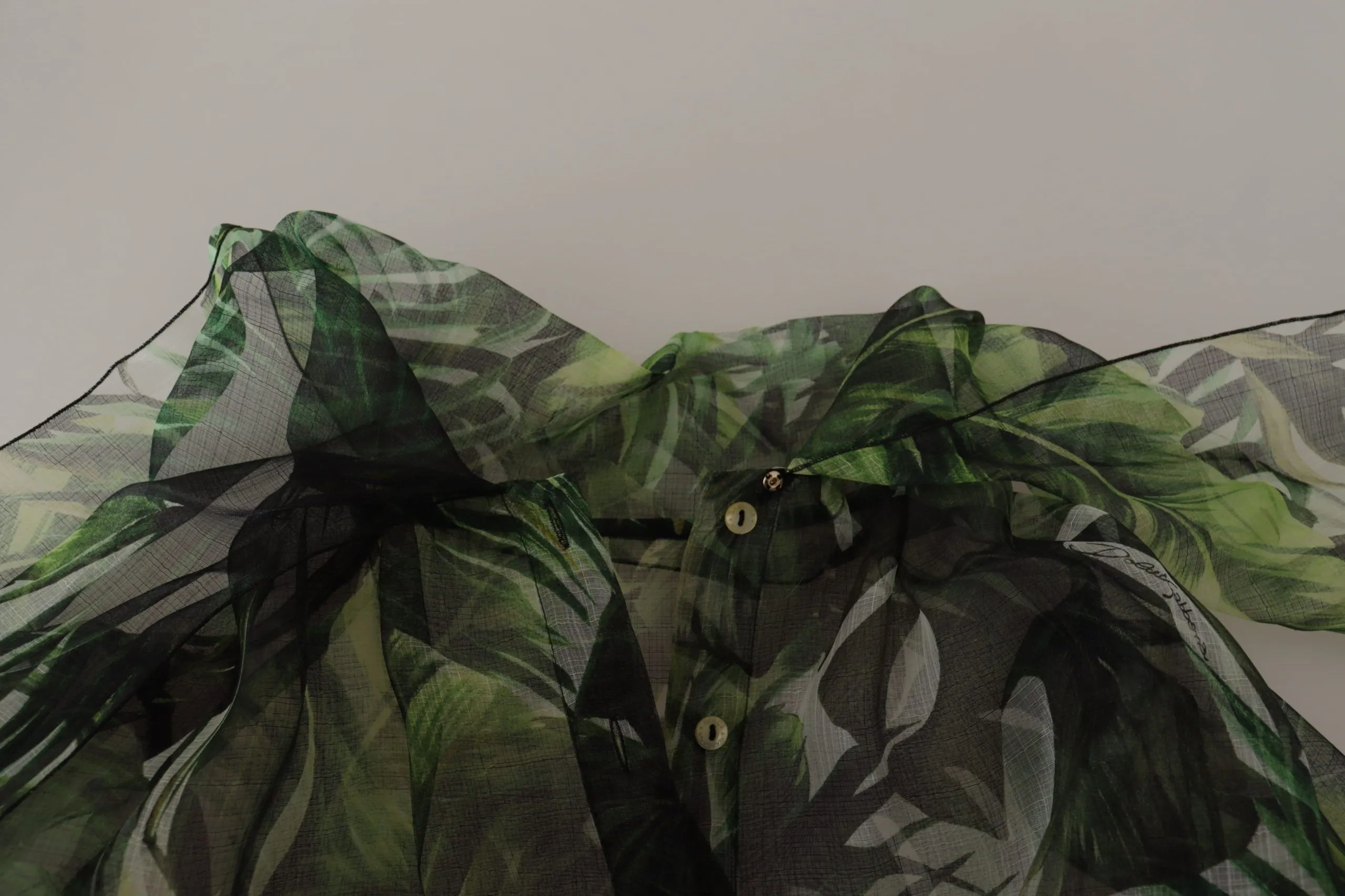 Dolce & Gabbana Women's Elegant Green Banana Leaf Silk Blouse Top