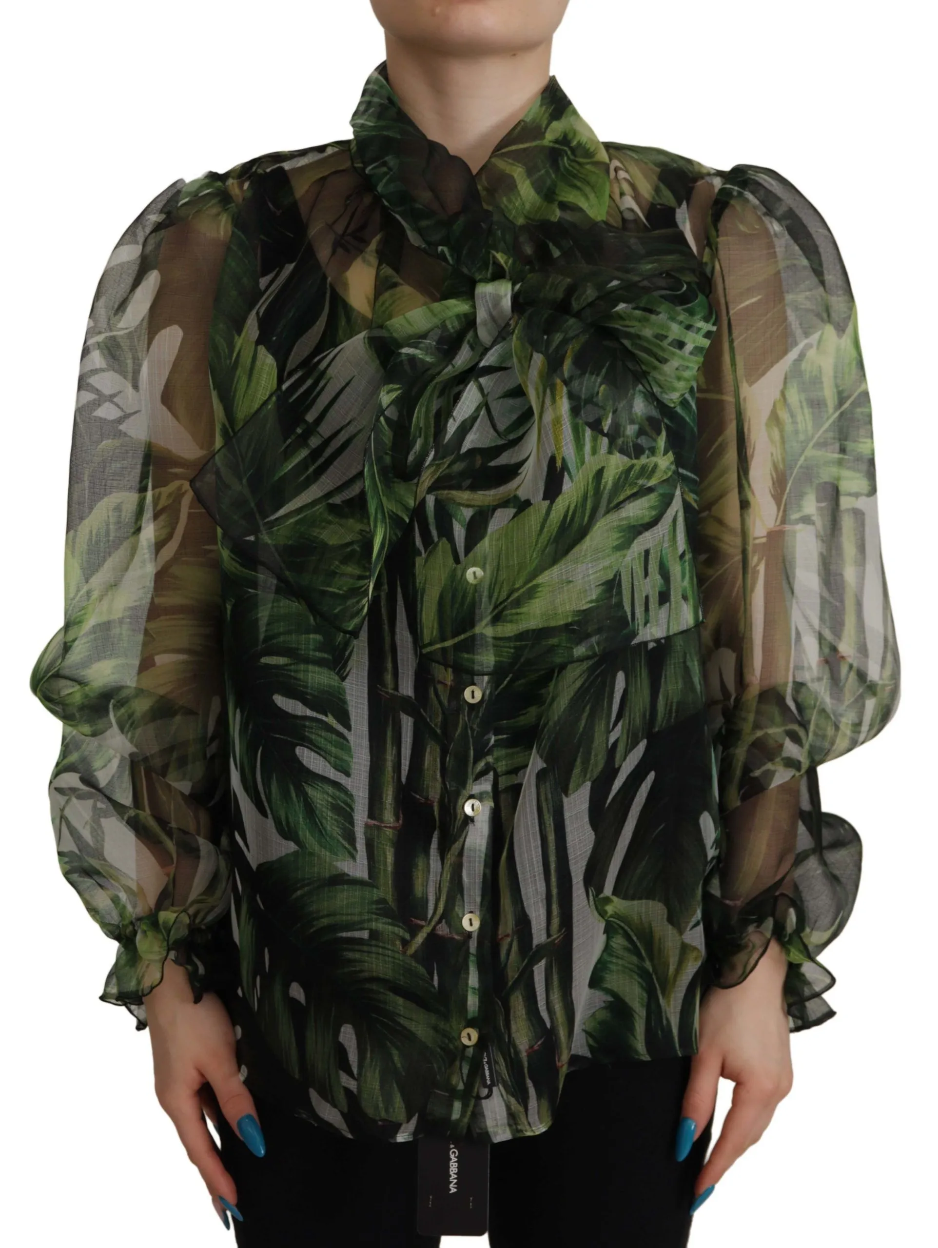 Dolce & Gabbana Women's Elegant Green Banana Leaf Silk Blouse Top