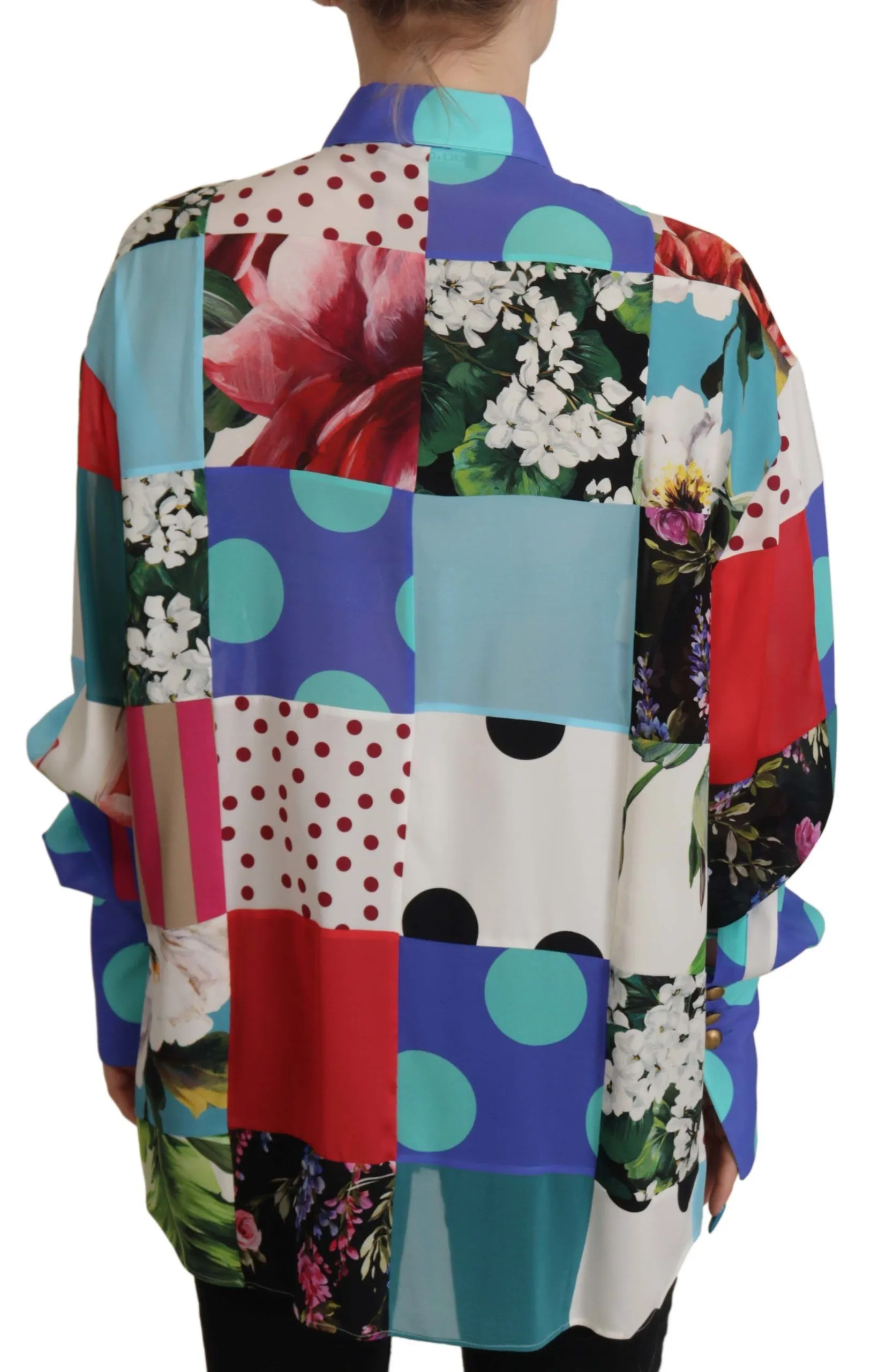 Dolce & Gabbana Women's Elegant Multicolor Silk Floral Polka Dot Blouse
