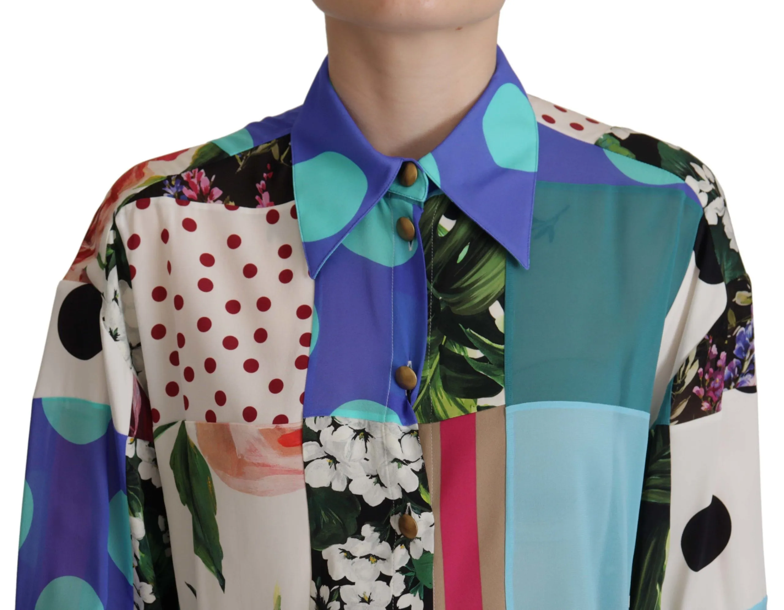 Dolce & Gabbana Women's Elegant Multicolor Silk Floral Polka Dot Blouse