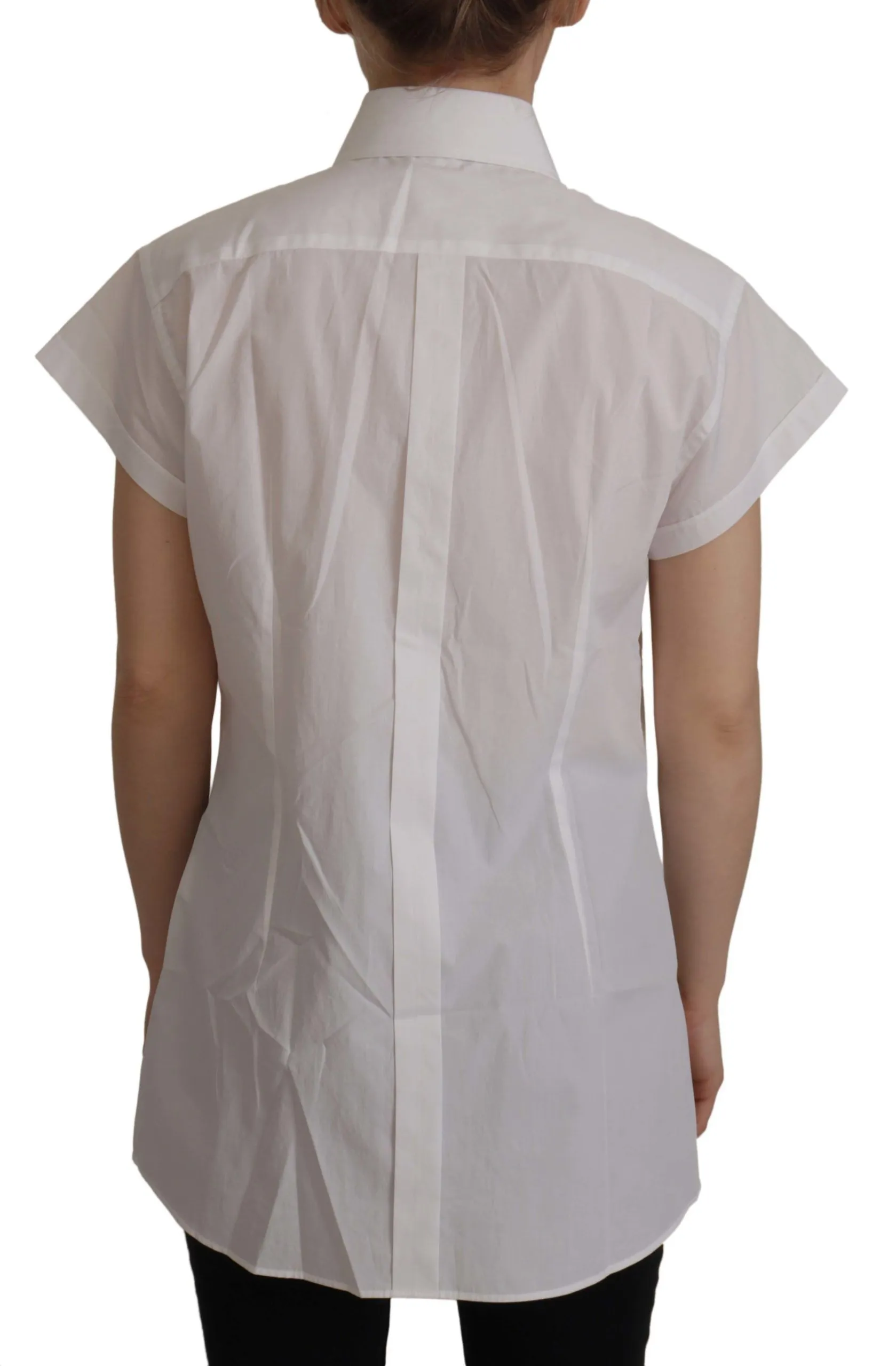 Dolce & Gabbana Women's Elegant Sleeveless Tuxedo Blouse with Crystal Buttons