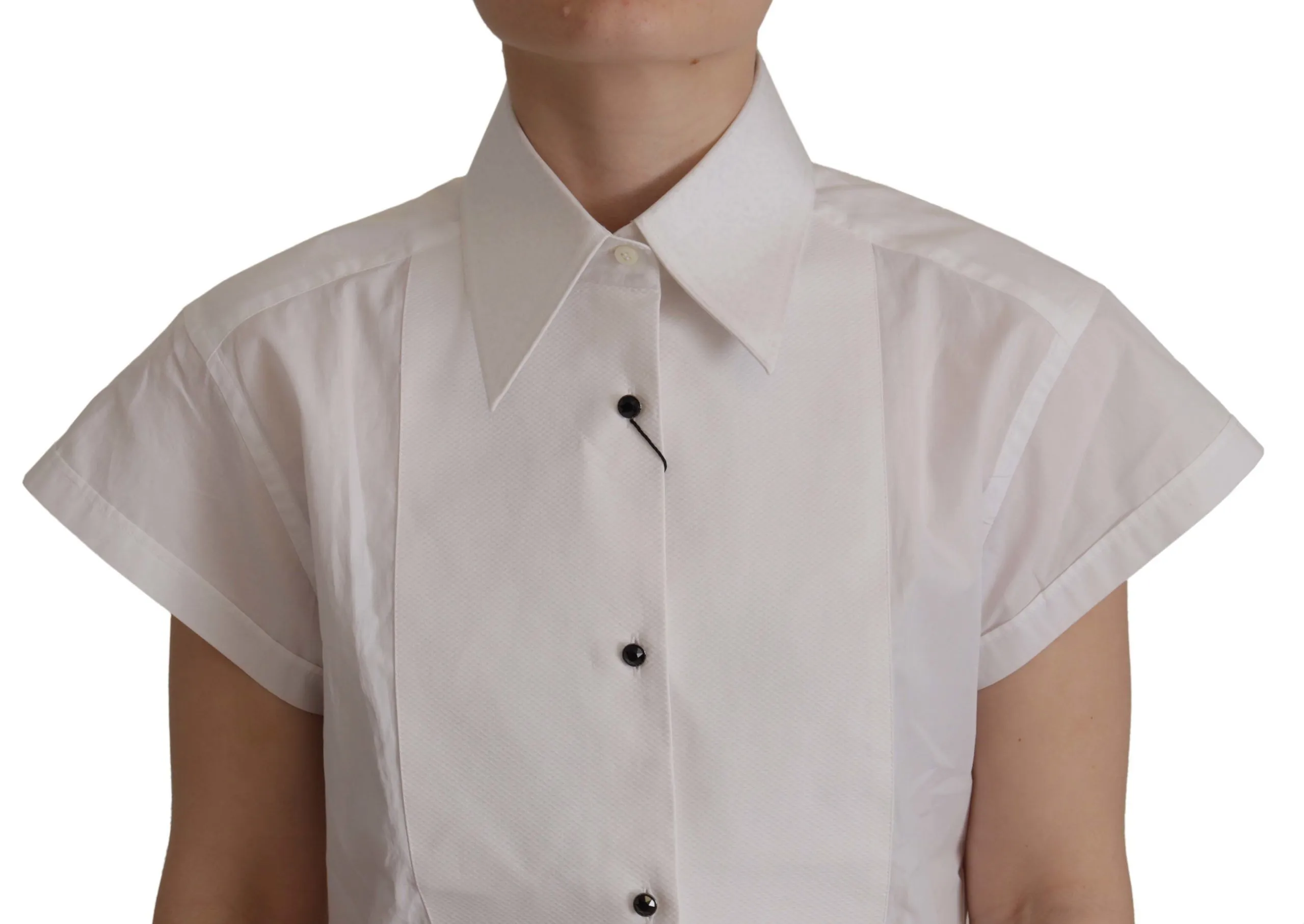 Dolce & Gabbana Women's Elegant Sleeveless Tuxedo Blouse with Crystal Buttons