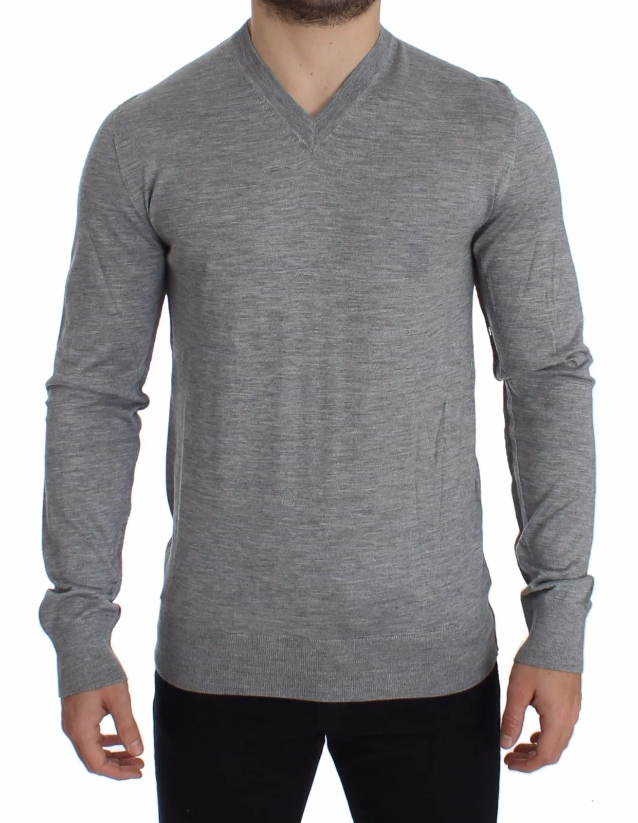 Dolce & Gabbana Men's Elegant Gray Silk-Cashmere V-Neck Sweater
