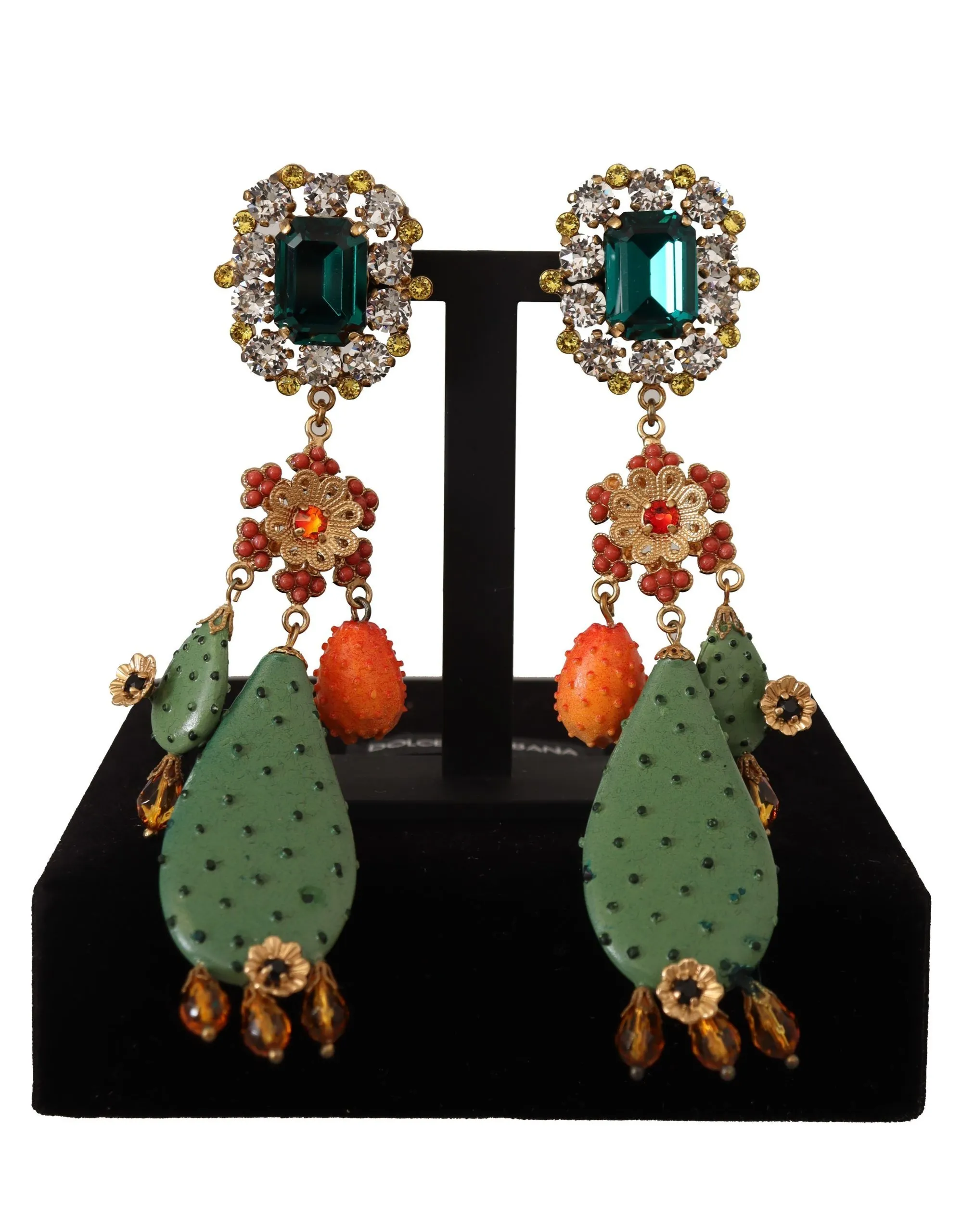 Dolce & Gabbana Women's Elegant Floral Cactus Drop Clip-On Earrings