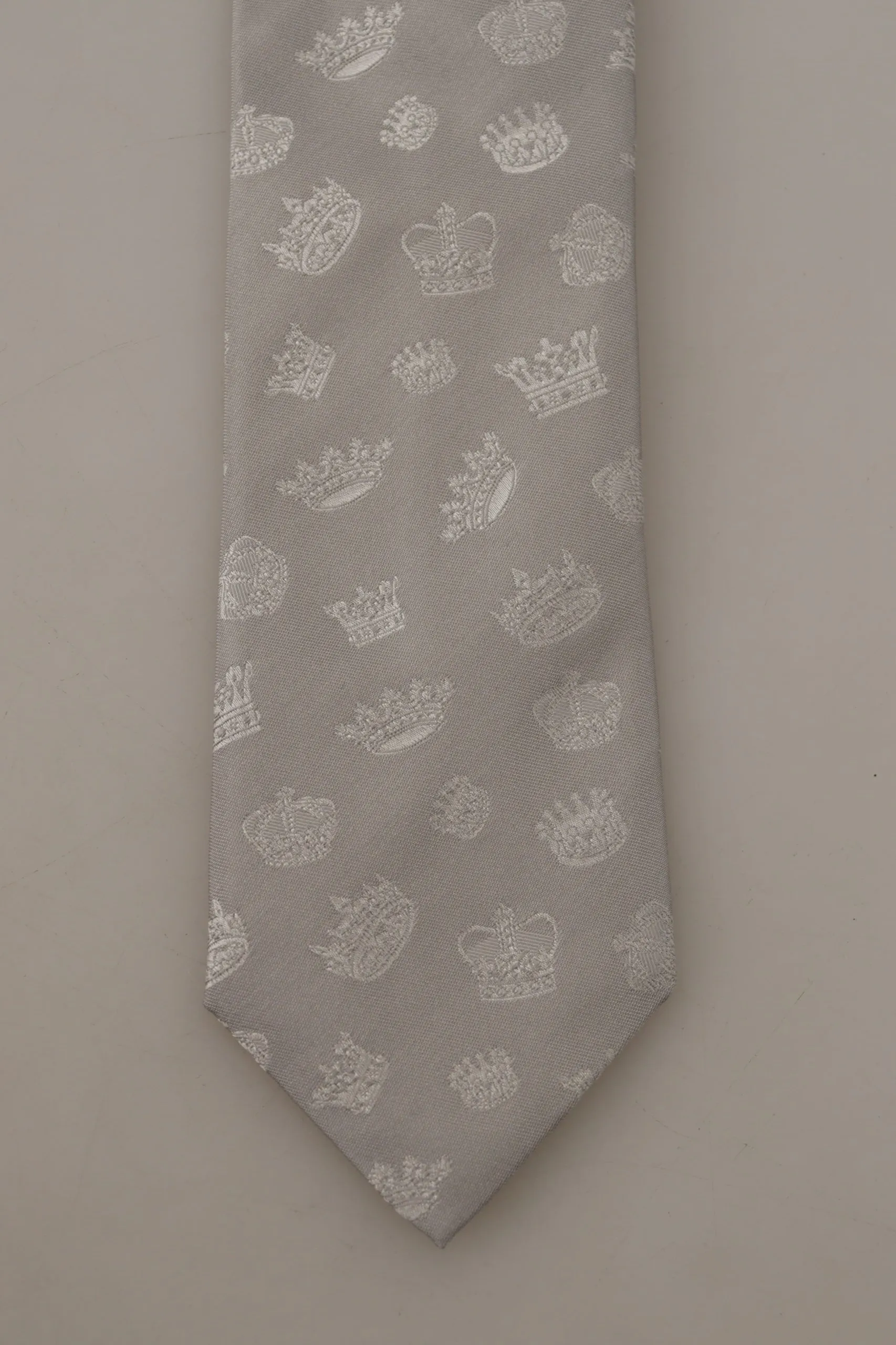 Dolce & Gabbana Men's Elegant Silk Gray Crown Print Bow Tie