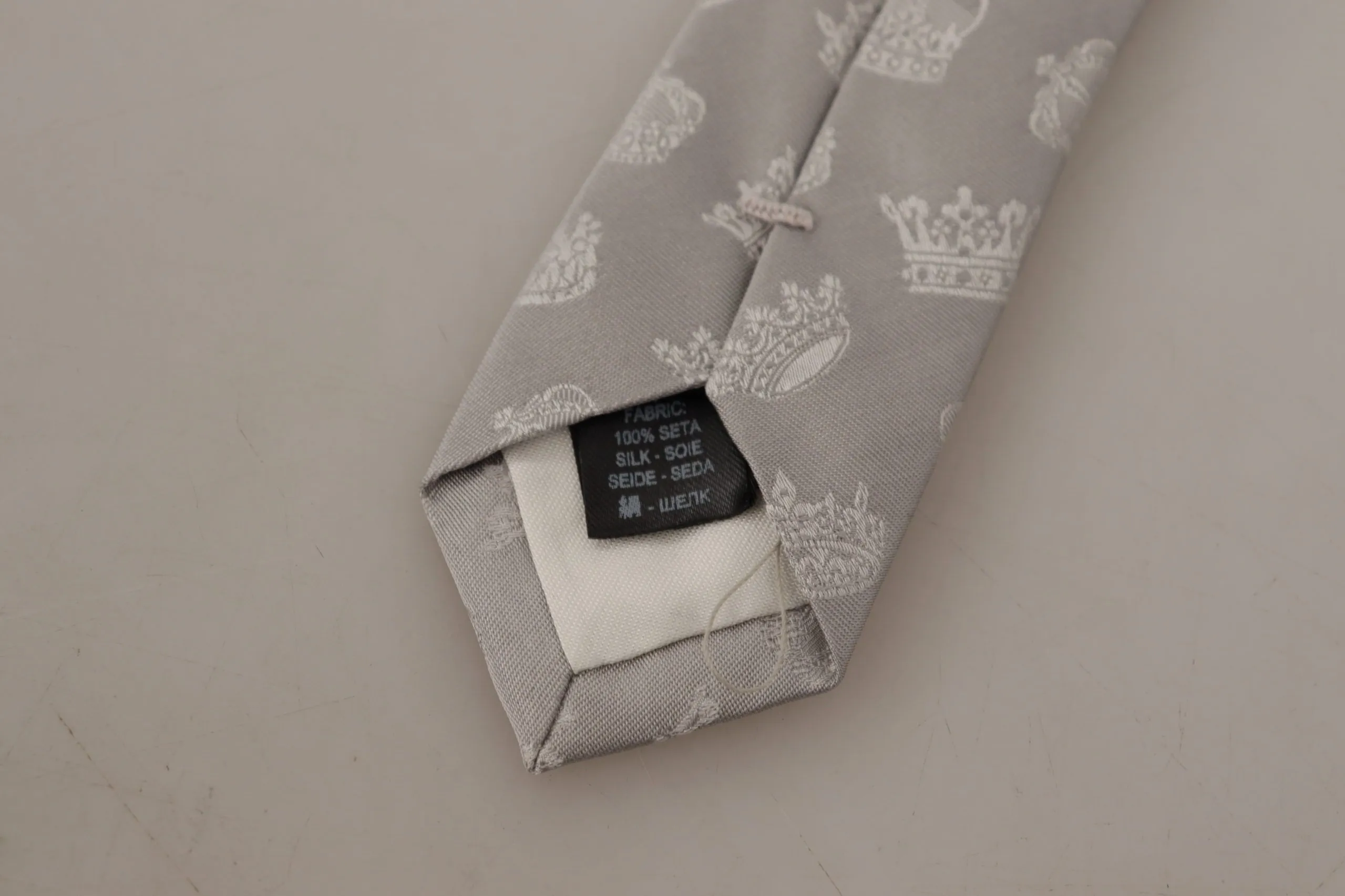 Dolce & Gabbana Men's Elegant Silk Gray Crown Print Bow Tie