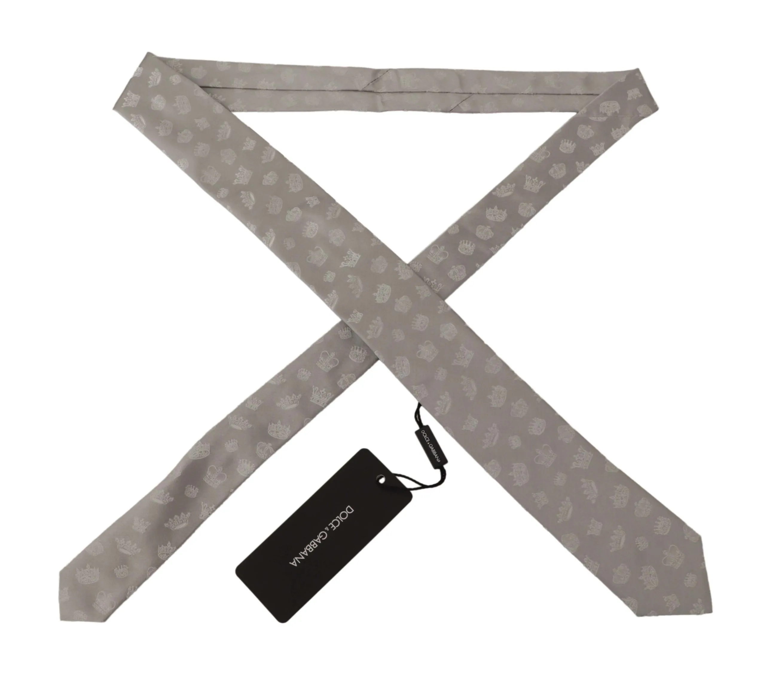 Dolce & Gabbana Men's Elegant Silk Gray Crown Print Bow Tie