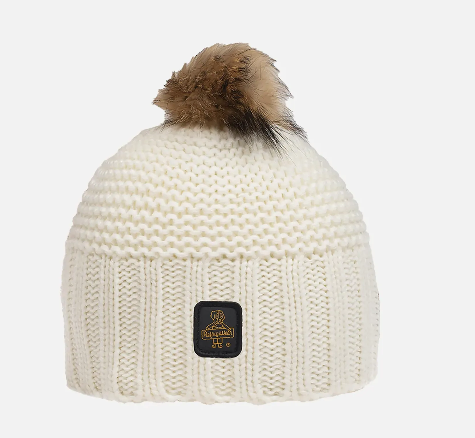 Refrigiwear Women's Chic Winter White Hat with Raccoon Pompon