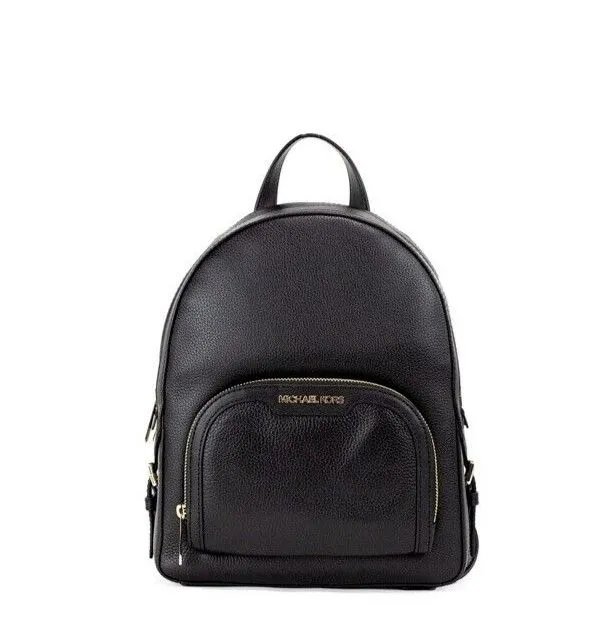 Michael Kors Women's Jaycee Medium Black Pebbled Leather Zip Pocket Backpack Bookbag