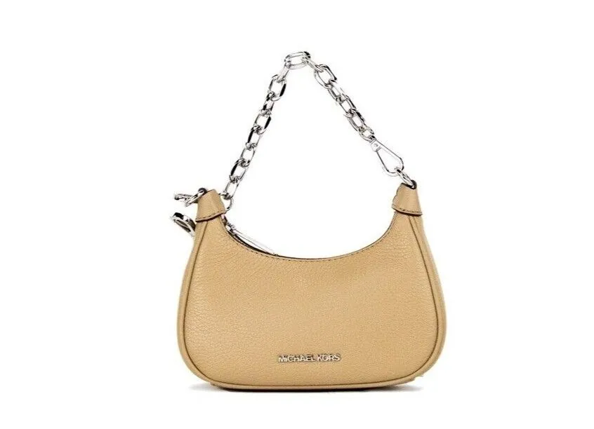 Michael Kors Women's Cora Mini Camel Pebbled Leather Zip Pouchette Crossbody Handbag