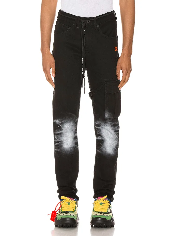 Off-White Men's Elevated Black Cotton Cargo Trousers with Metal Details
