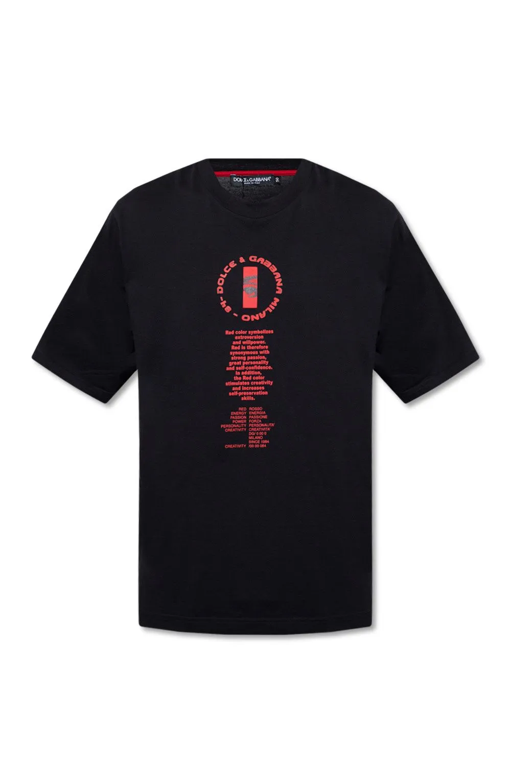 Dolce & Gabbana Men's Elegant Black Cotton Tee with Red Contrast Design