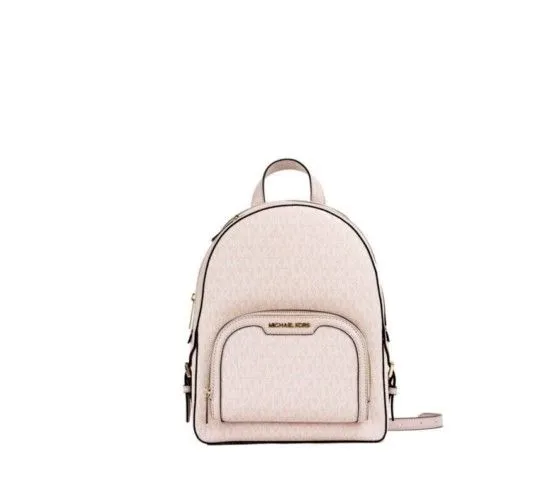 Michael Kors Women's Jaycee Medium Powder Blush Signature PVC Zip Pocket Backpack Bag