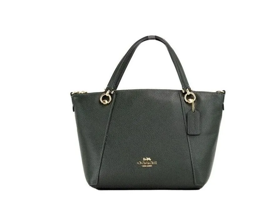 COACH Women's Kacey Amazon Green Pebble Leather Top Zip Satchel Crossbody Bag