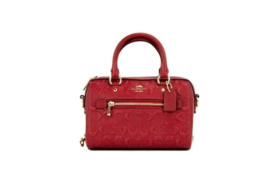COACH Women's Mini Rowan 1941 Red Embossed Logo Leather Crossbody Handbag