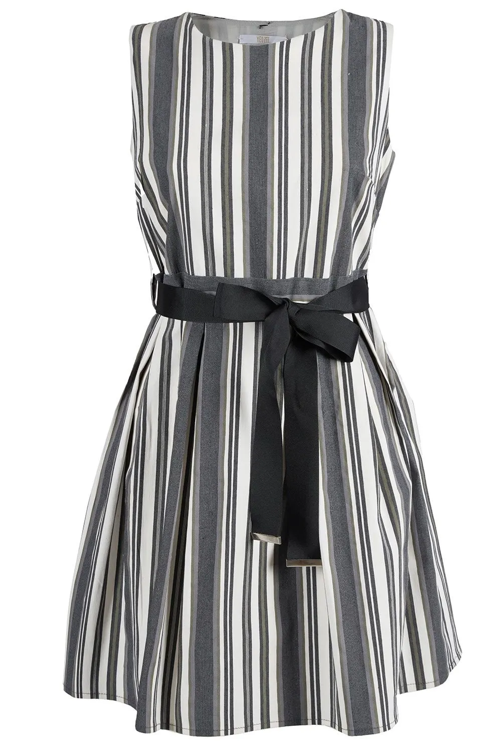 Yes Zee Women's Chic Gray Sleeveless Dress with Belt