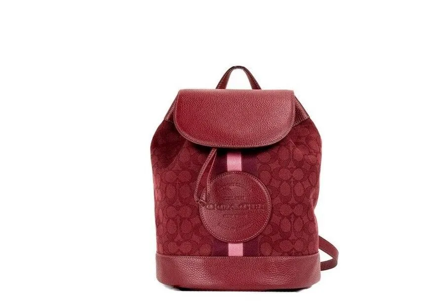 COACH Women's Dempsey Red Apple Signature Jacquard Canvas Logo Patch Backpack