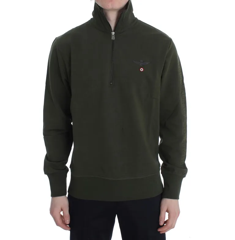 Aeronautica Militare Men's Elegant Half-Zip Green Sweater
