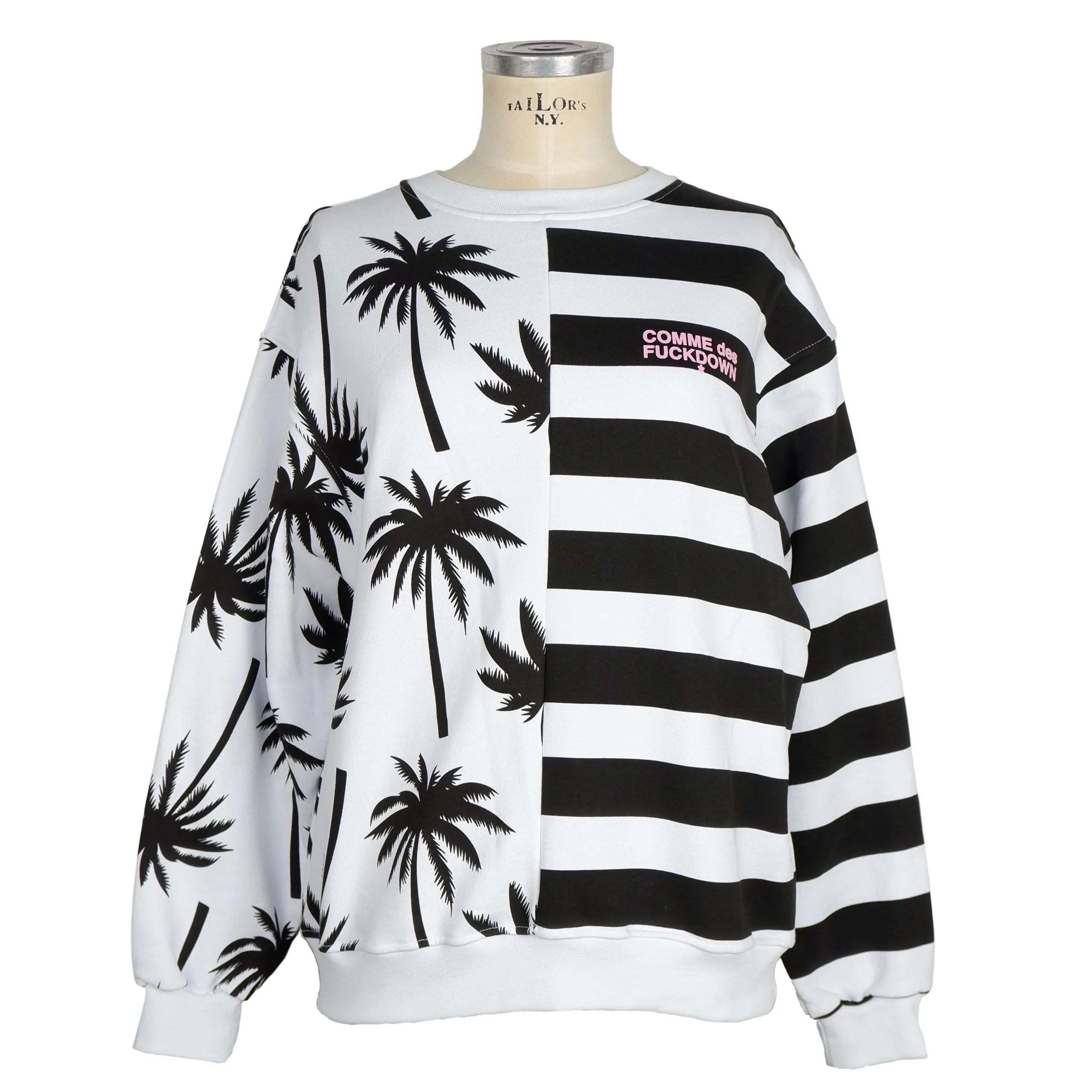 Comme Des Fuckdown Women's Chic Monochrome Stripe Palm Print Sweater
