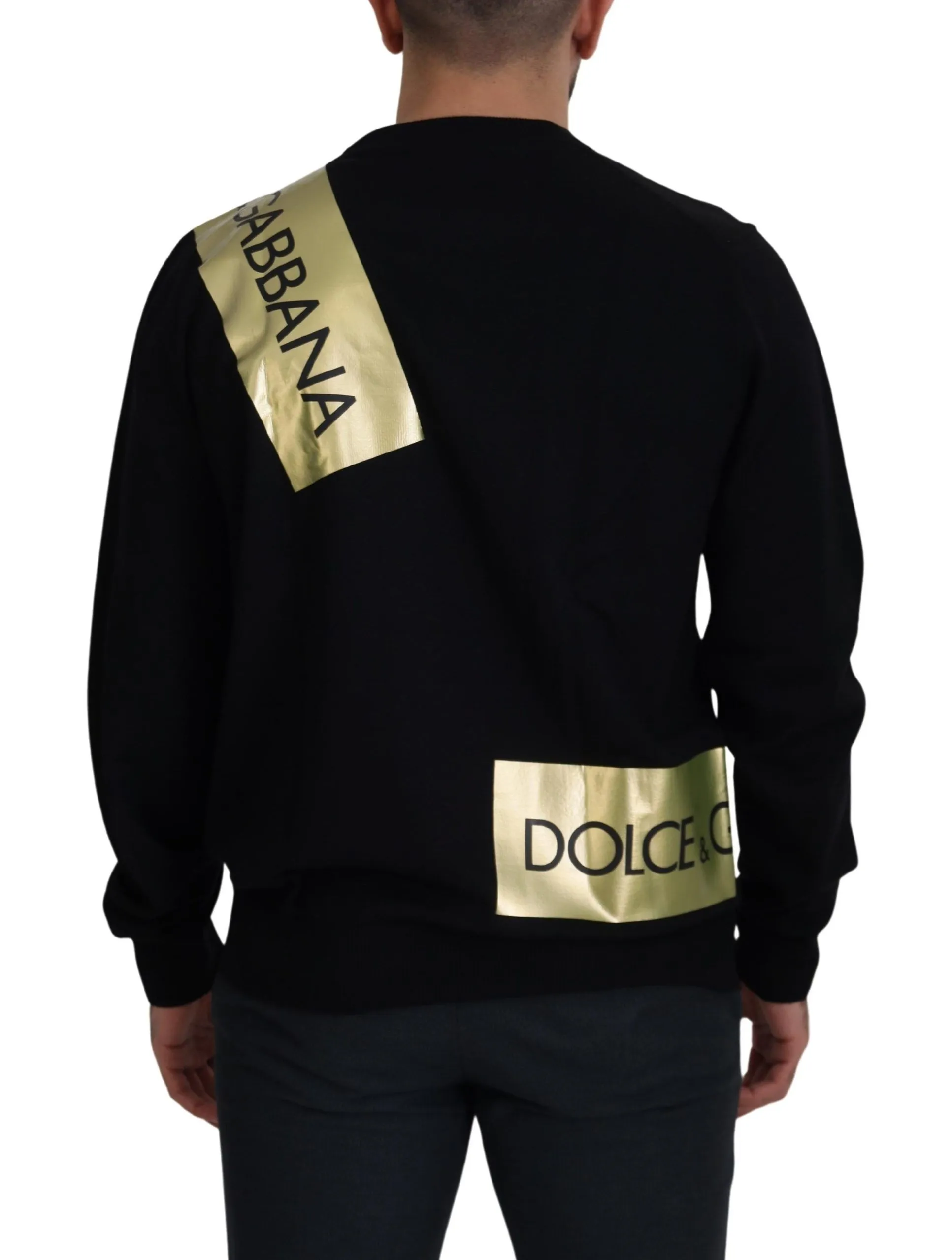 Dolce & Gabbana Men's Elegant Gold-Embroidered Black Wool Sweater