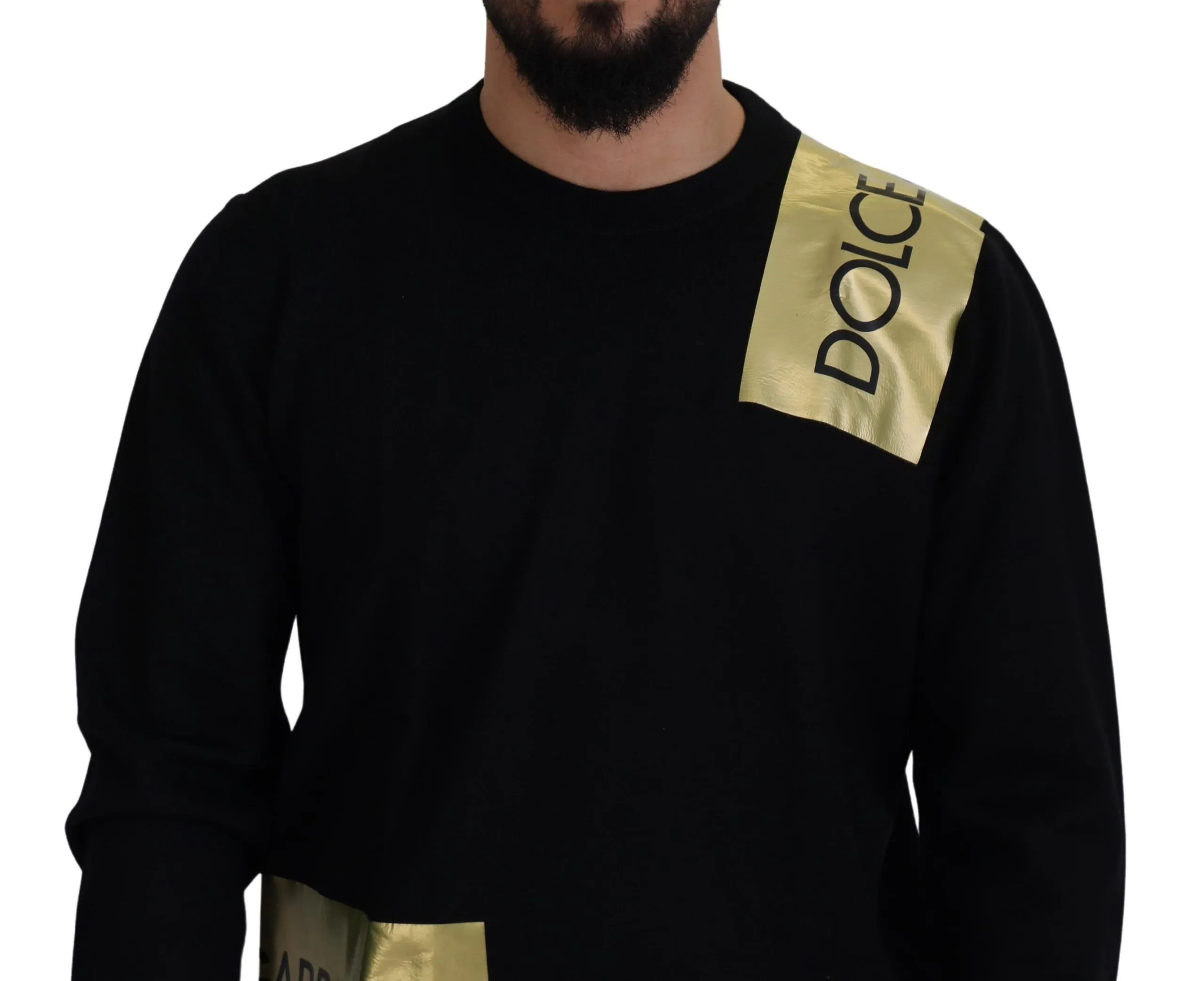Dolce & Gabbana Men's Elegant Gold-Embroidered Black Wool Sweater