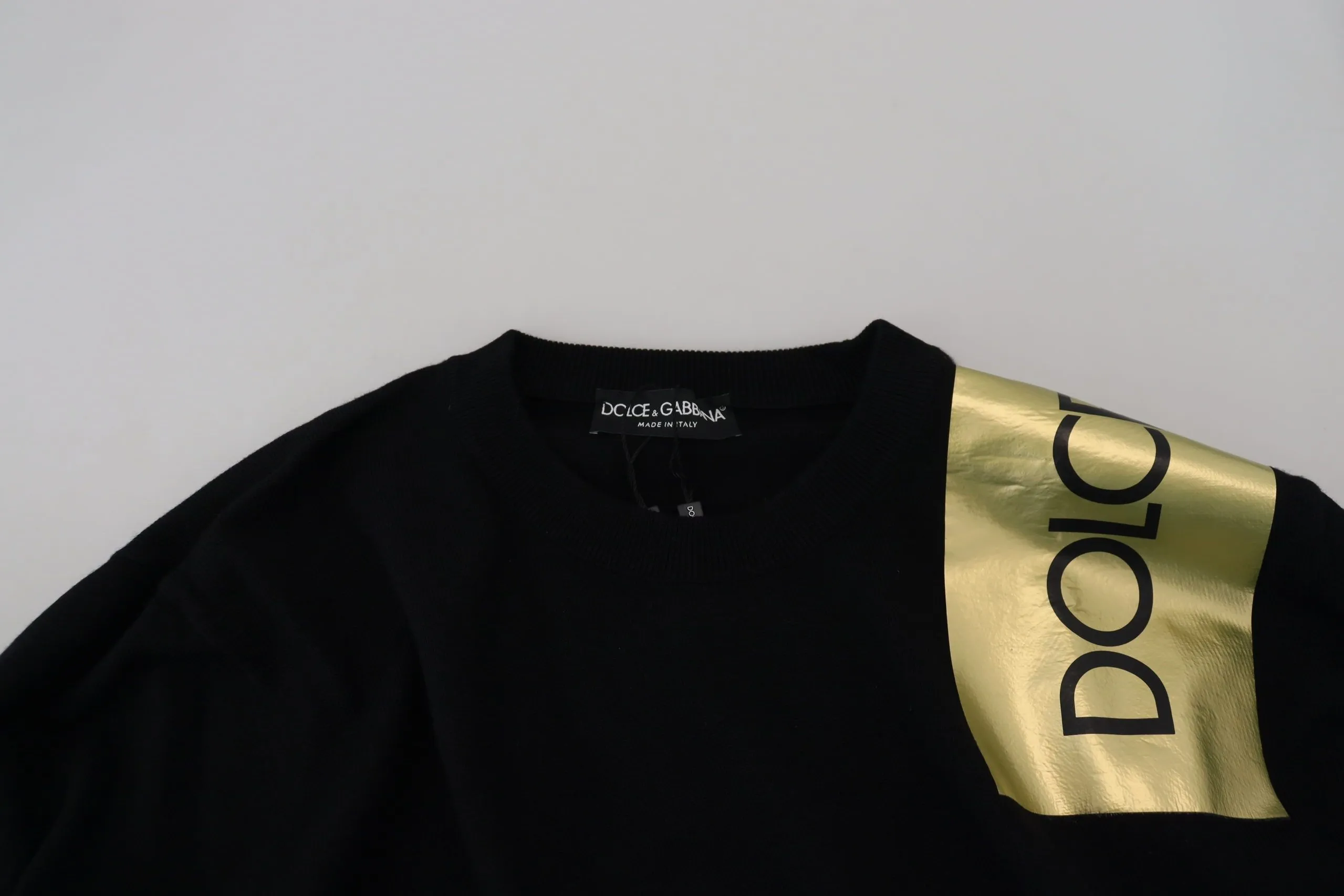 Dolce & Gabbana Men's Elegant Gold-Embroidered Black Wool Sweater